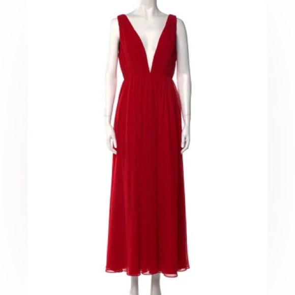 Fame And Partners Dress- Red V-Neck With Gold Chain Detail